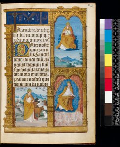 Ms 159, Fol 3r Life of Saint Claudius of Besancon, teoksesta The Primer of Claude of France (muste ja kultamuste pergamentilla)